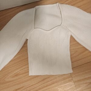 Women's Cream Long Sleeve Ribbed Top